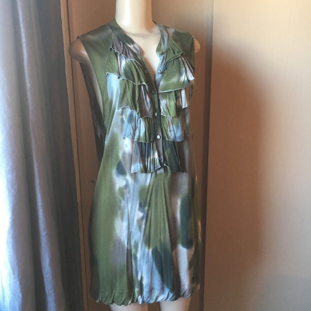 Cabi Ruffle Camo Tunic